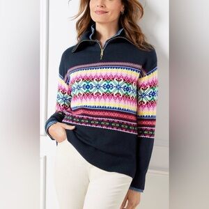 Talbots Navy Multicolor Fair Isle Turtleneck Sweater